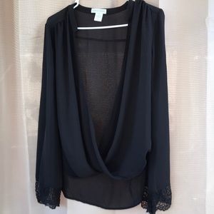 Flirty Black Wrap Top